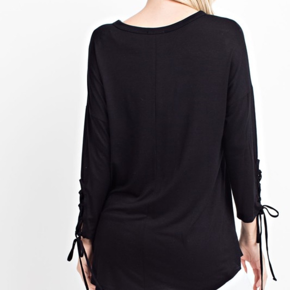 3/4 sleeve top with forearm lace up detail - Picture 3 of 3